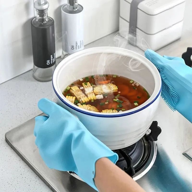 Pair Of Multi-purpose Silicone Full Finger Washing Gloves