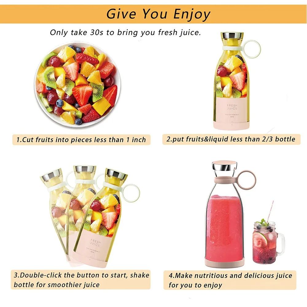 Mini Portable Blender Electric Fruit Juicer Mixers Mini Juicer Bottle for Traveling