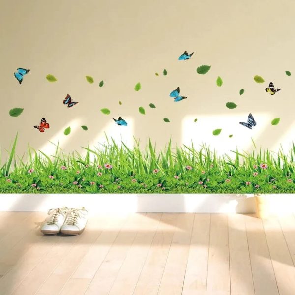 New 3d Fresh Green Plant Removable Green Grass Wall Stickers